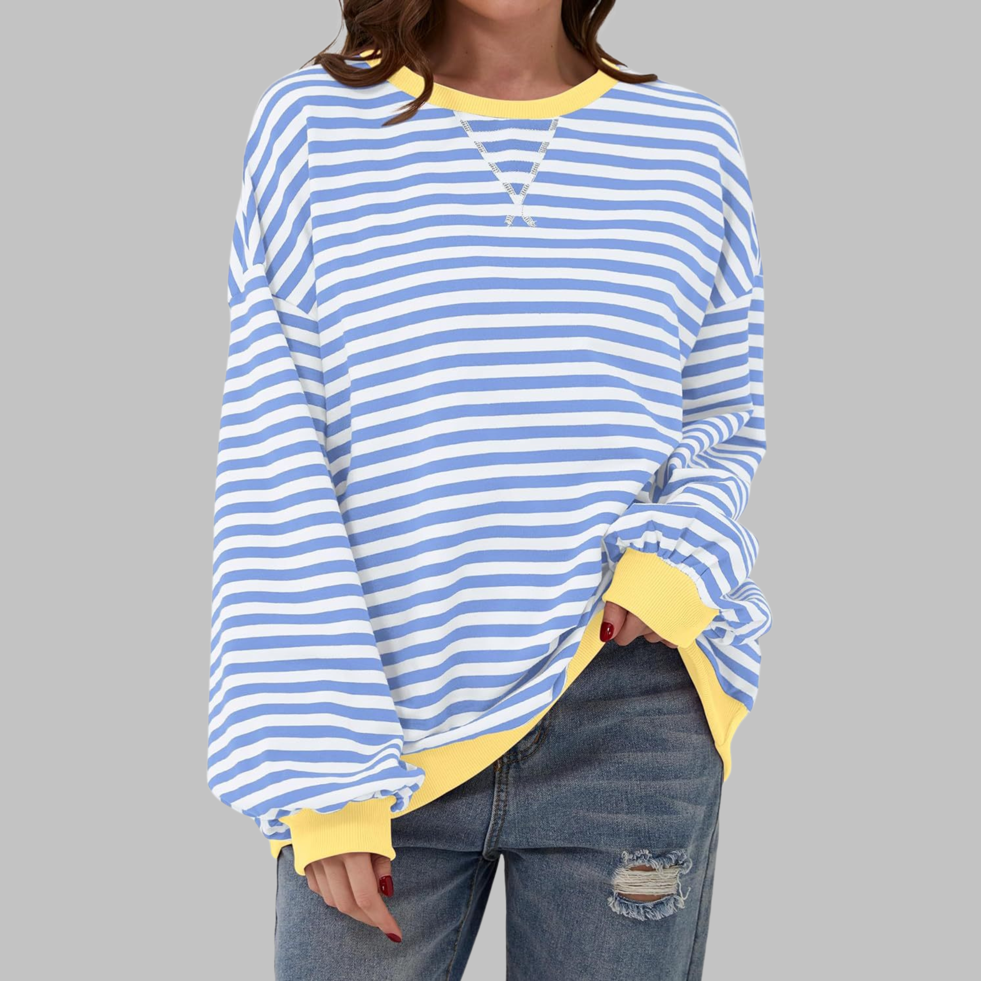 Harriet Green | Green & Navy Striped Oversized Sweatshirt