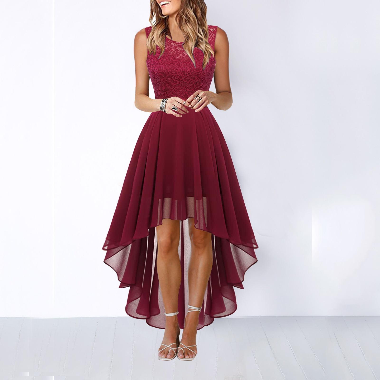 Vivienne Moreau | Burgundy High Low Cocktail Dress For Women