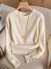 Imogen Clarke | Ribbed Knit Button-Cuff Sweater