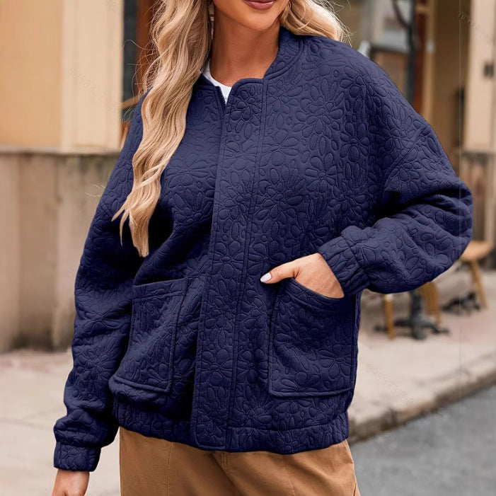 Diana Wood | Quilted Textured Zip-Up Bomber Jacket