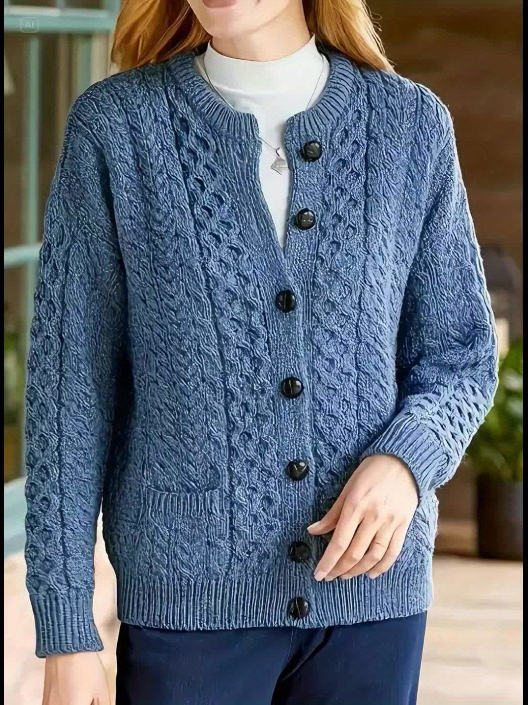 Rosalind Cooper | Textured Cable-Knit Button-Front Cardigan
