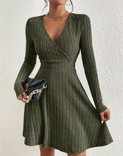 Felicity Harrison | Ribbed Knit Wrap Dress with V-Neck