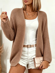 Lydia Robinson | Purple Ribbed Knit Open-Front Cardigan