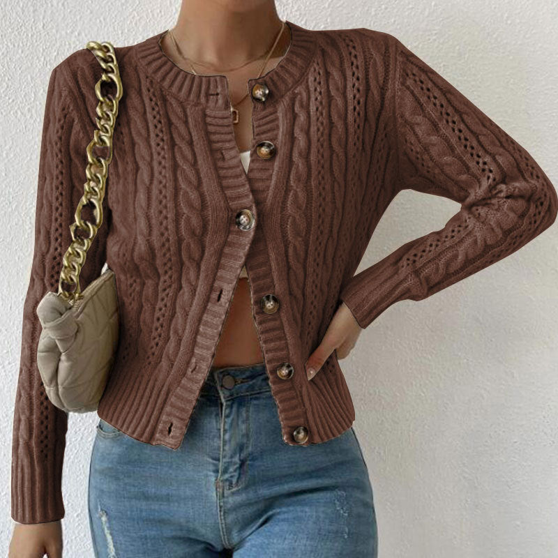 Clementine Ashford | Grey Cable Knit Button-Front Cardigan