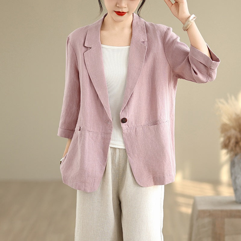 Harriet Morris | Cotton-Linen Three-Quarter Sleeve Blazer Jacket For Women