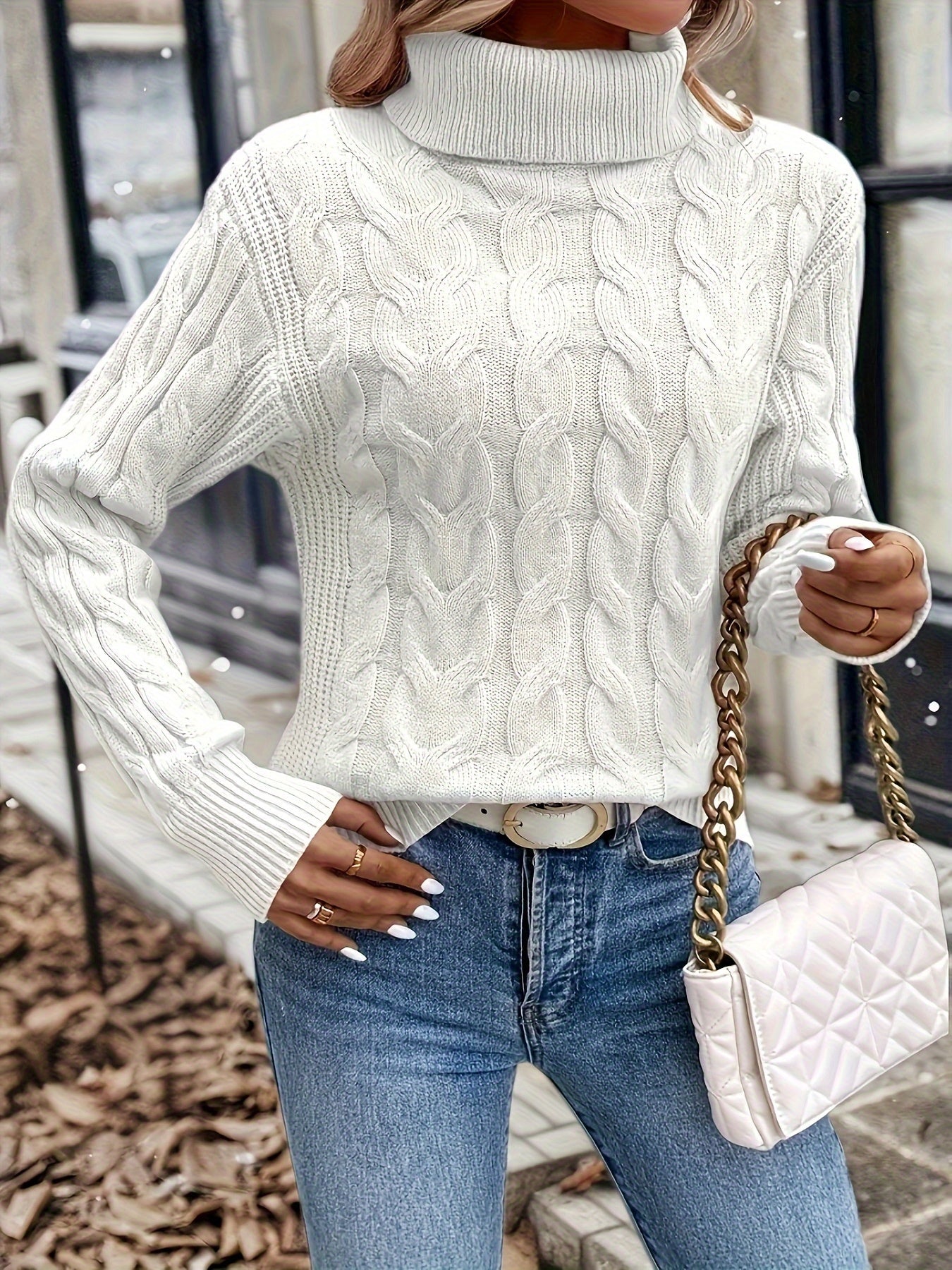 Freya Clarke | Cozy Cable-Knit Turtleneck Sweater