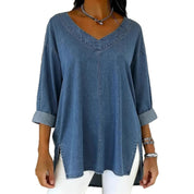 Amelia Kensington | Denim V-Neck Blouse For Women