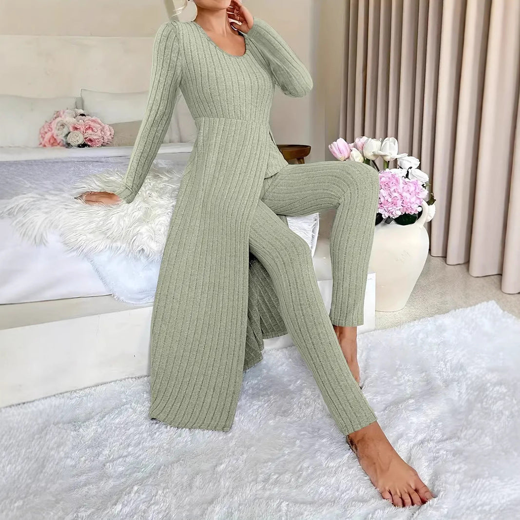 Bridget Murray | Ensemble coordonné avec cardigan long et pantalon en maille côtelée