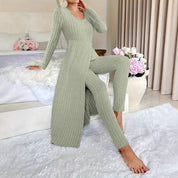 Bridget Murray | Ensemble coordonné avec cardigan long et pantalon en maille côtelée