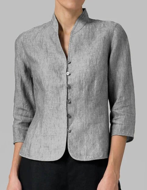 Genevieve Sinclair | Elegant Linen Button Jacket For Women