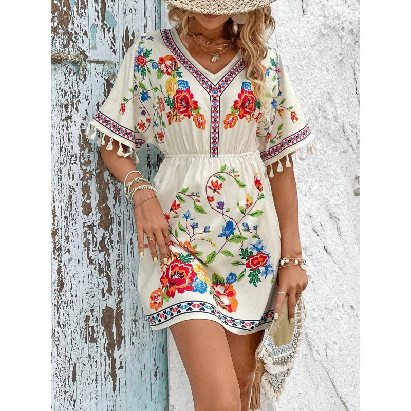 Clara Beaumont | Floral Boho Mini Dress For Women