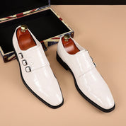 Arthur Thompson | Chaussures noires à triple bride monastique, effet croco