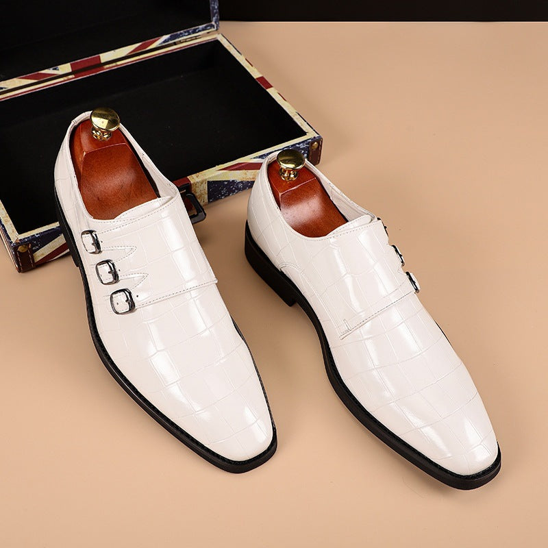 Arthur Thompson | Chaussures noires à triple bride monastique, effet croco