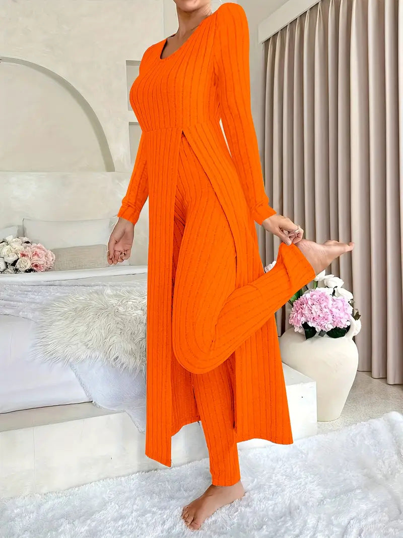 Bridget Murray | Ensemble coordonné avec cardigan long et pantalon en maille côtelée