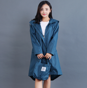 Eleanor Scott | Hooded Polka Dot Raincoat in Navy Blue
