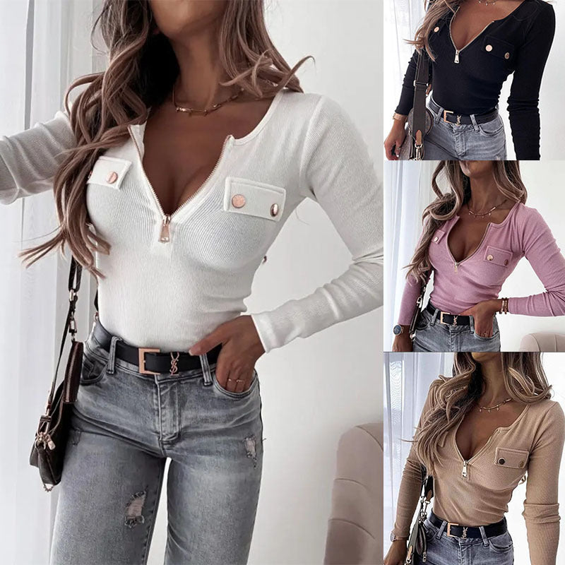 Araminta Fenwick | Ribbed Knit Zip-Front Top