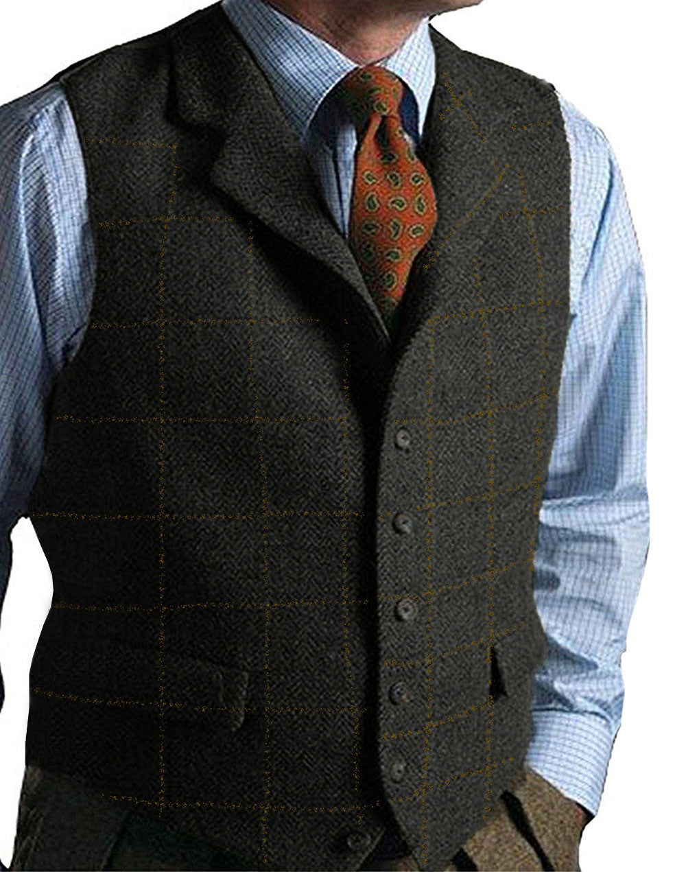 Arabella Lawson | Gilet en tweed à chevrons vert pour femme