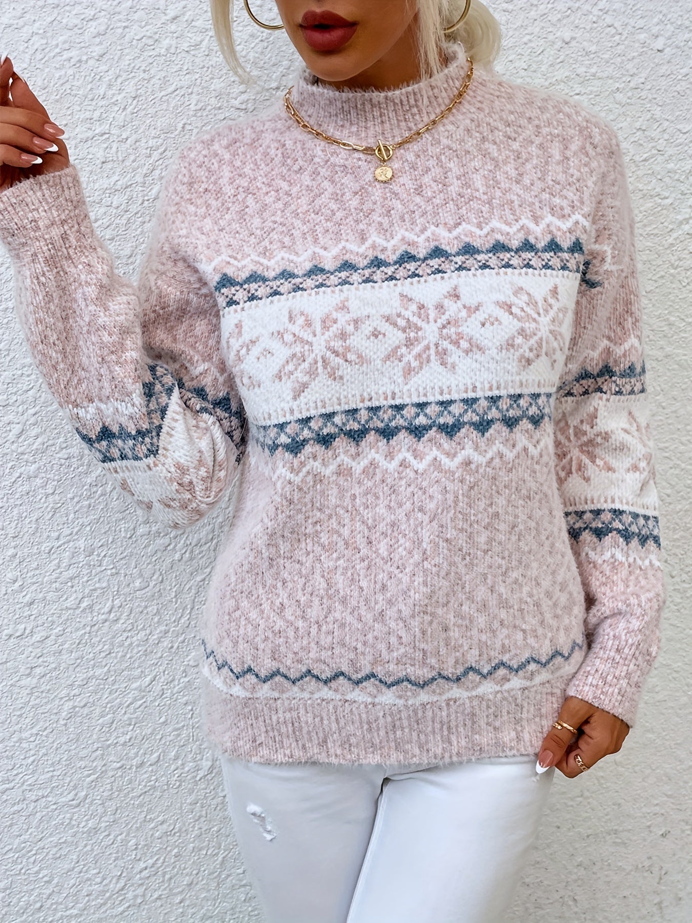 Bridget Faulkner | Cozy Snowflake Mock-Neck Sweater