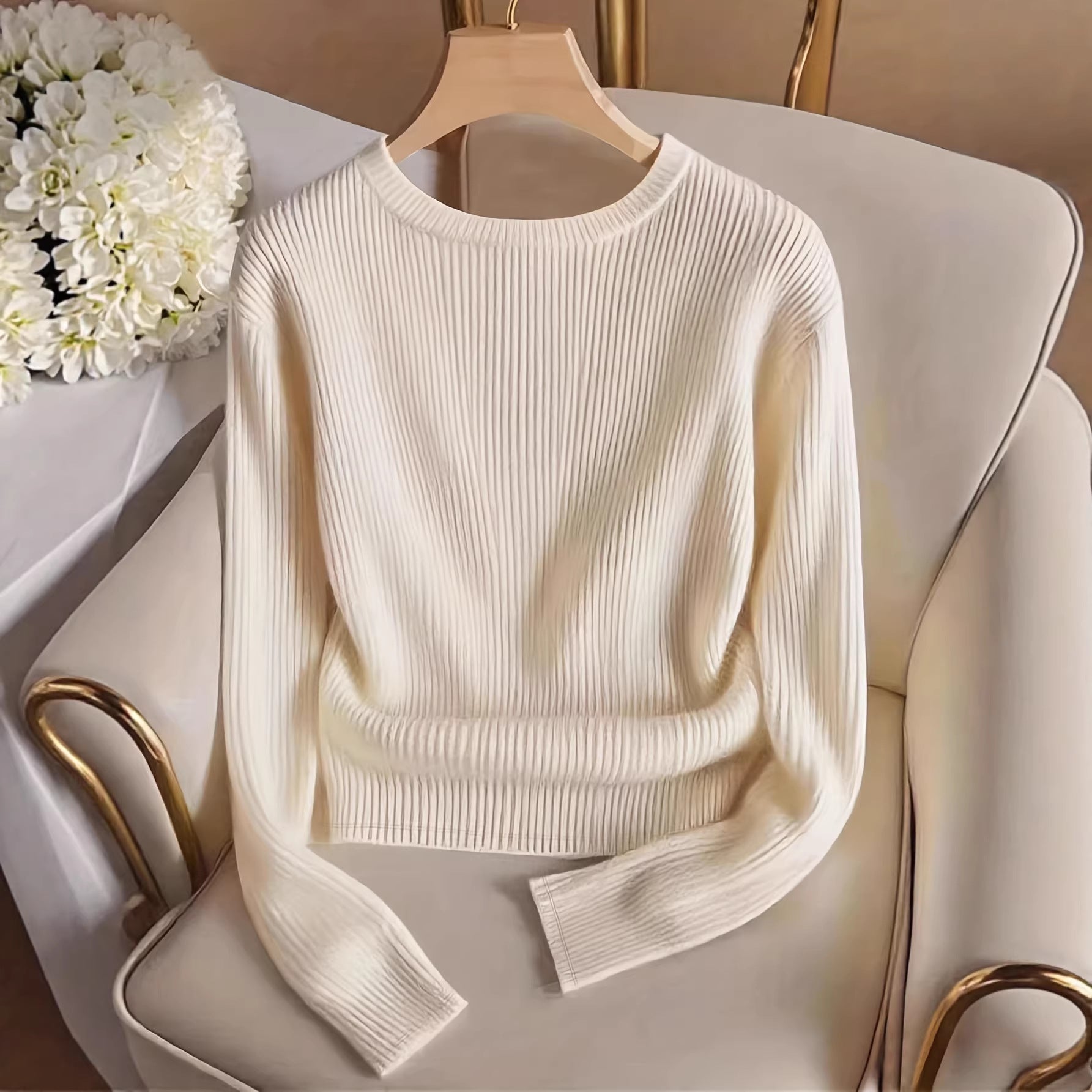 Imogen Clarke | Ribbed Knit Button-Cuff Sweater