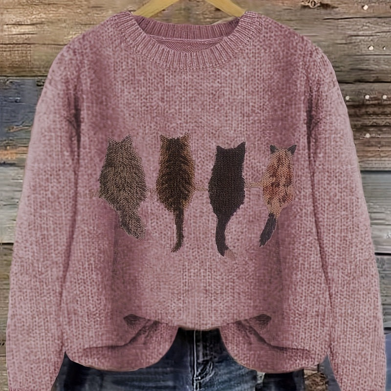 Emma Fletcher | Cat Print Chunky Knit Sweater
