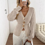 Poppy Hughes | V-Neck Button-Up Knit Cardigan