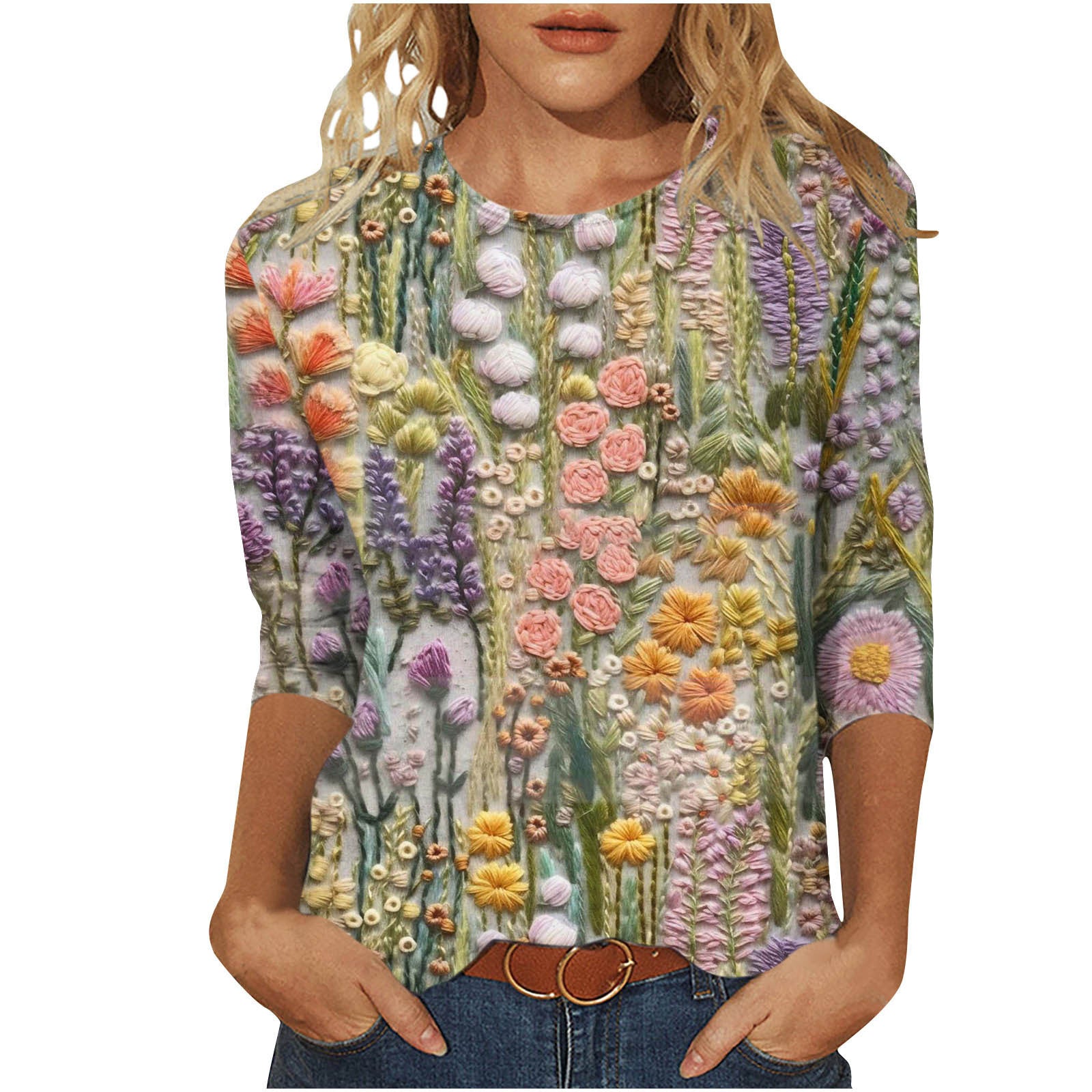 Rosie Evans | 3D Floral Print Round Neck T-Shirt