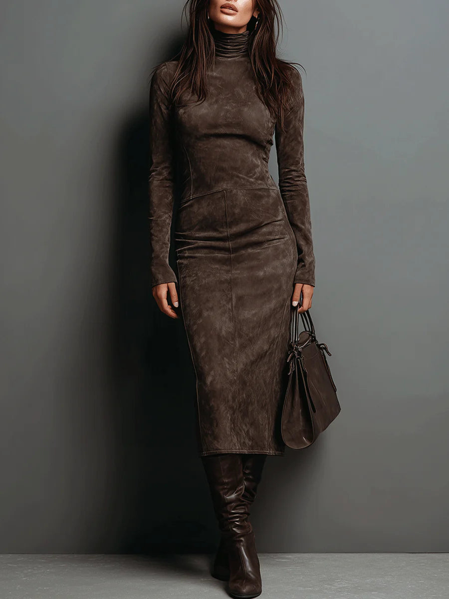 Victoria Williams | Suede High-Neck Midi Dress