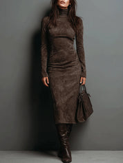 Victoria Williams | Suede High-Neck Midi Dress