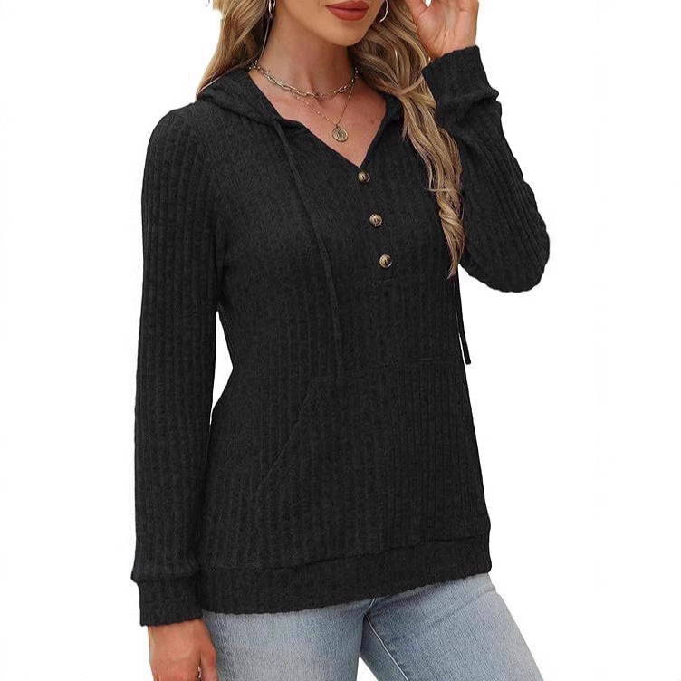 Harriet Baker | Ribbed Button-Front Hoodie Sweater