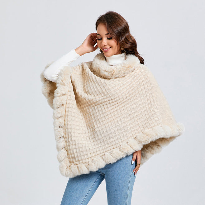 Eleanor Wren | Faux Fur Collar Knit Cape For Women