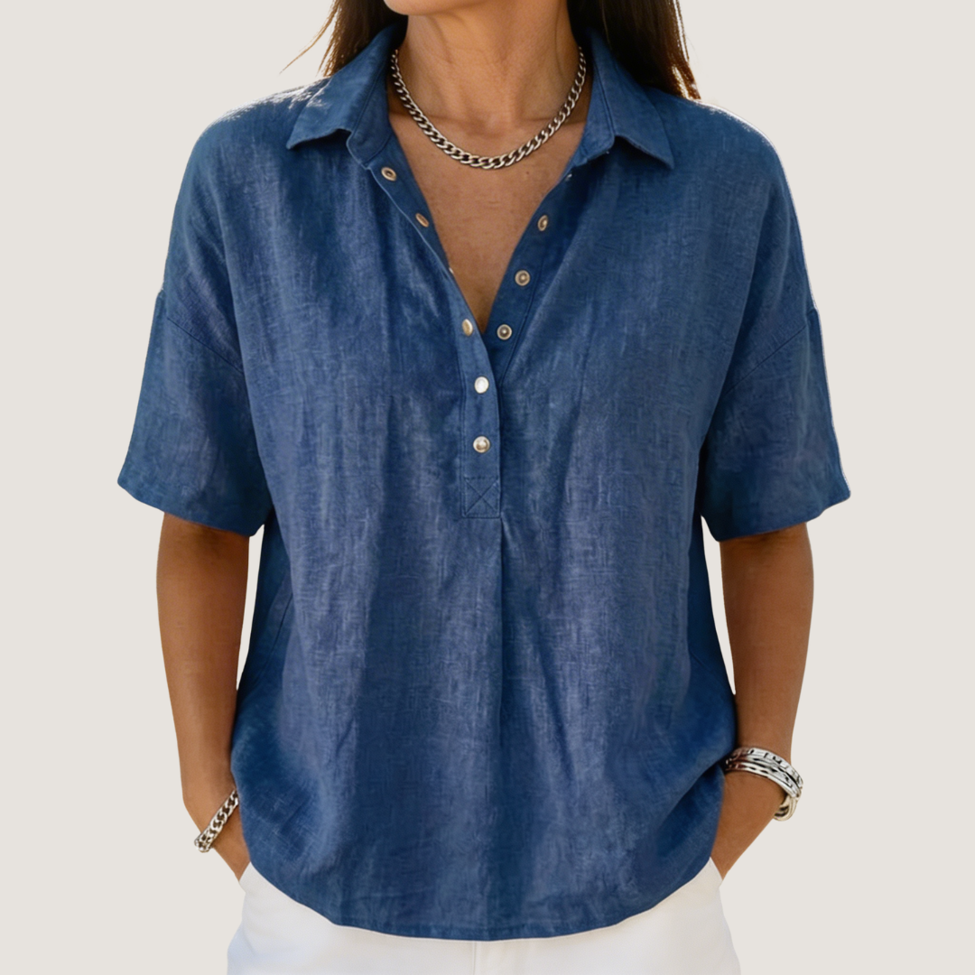 Vivienne Laurent | Linen Blend Button Blouse For Women