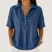 Vivienne Laurent | Linen Blend Button Blouse For Women