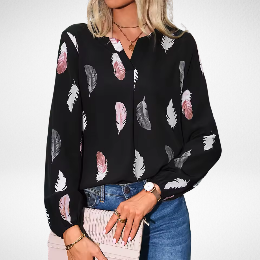Rhiannon Blackwood | Feather Print Blouse With Balloon Sleeves