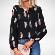 Rhiannon Blackwood | Feather Print Blouse With Balloon Sleeves