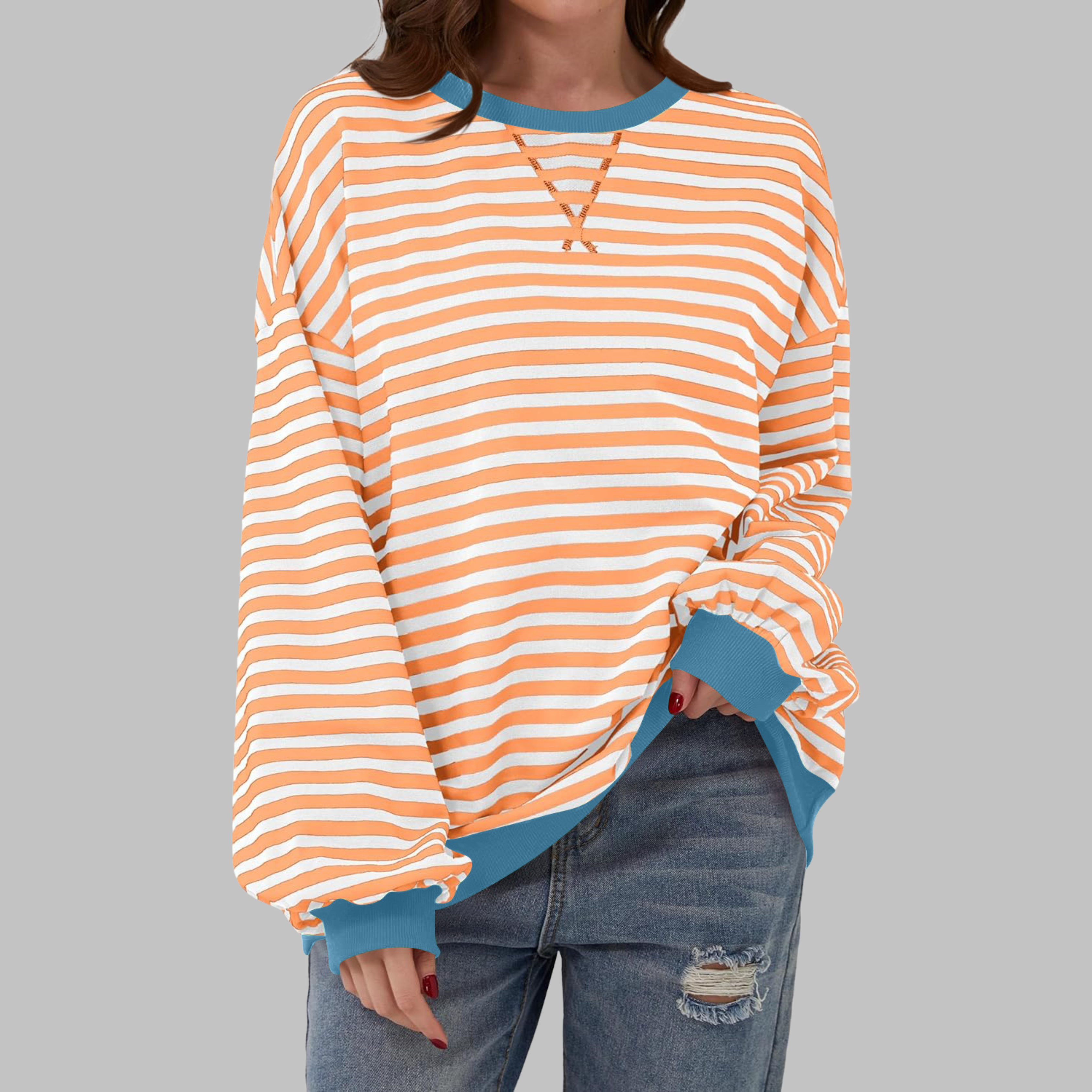 Harriet Green | Green & Navy Striped Oversized Sweatshirt