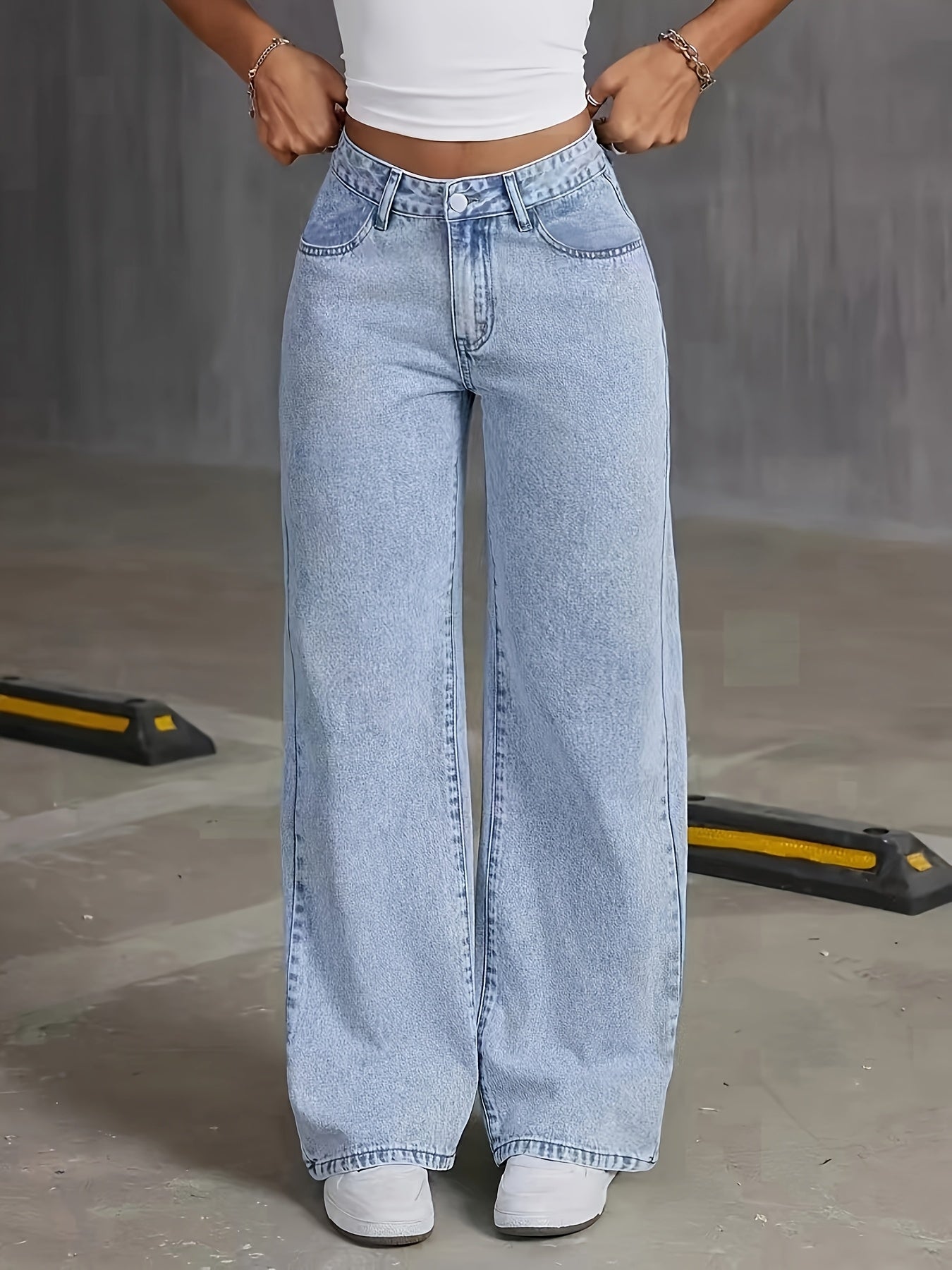 Renata Vosburgh | High-Waisted Wide-Leg Light Blue Denim Jeans