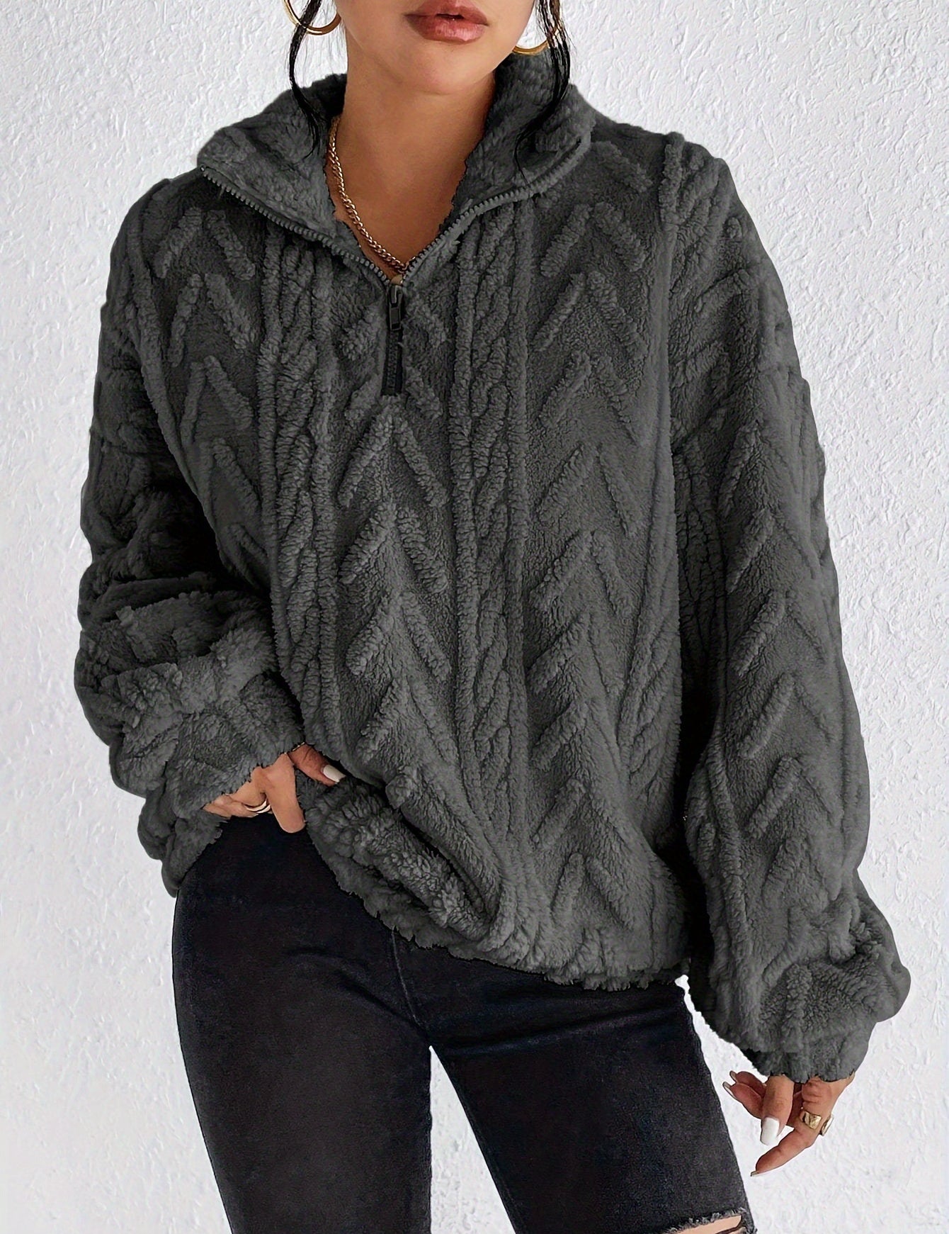 Rosie Kerr | Pull en polaire torsadée à demi-zip