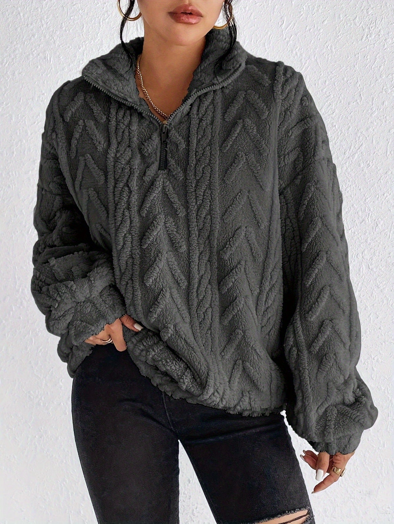 Rosie Kerr | Cable Knit Fleece Half-Zip Pullover