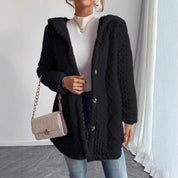 Henrietta Marsh | Manteau cardigan en teddy à capuche et boutonné