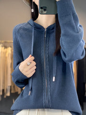 Harriet Turner | Beige Cable-Knit Zip-Up Hoodie Cardigan