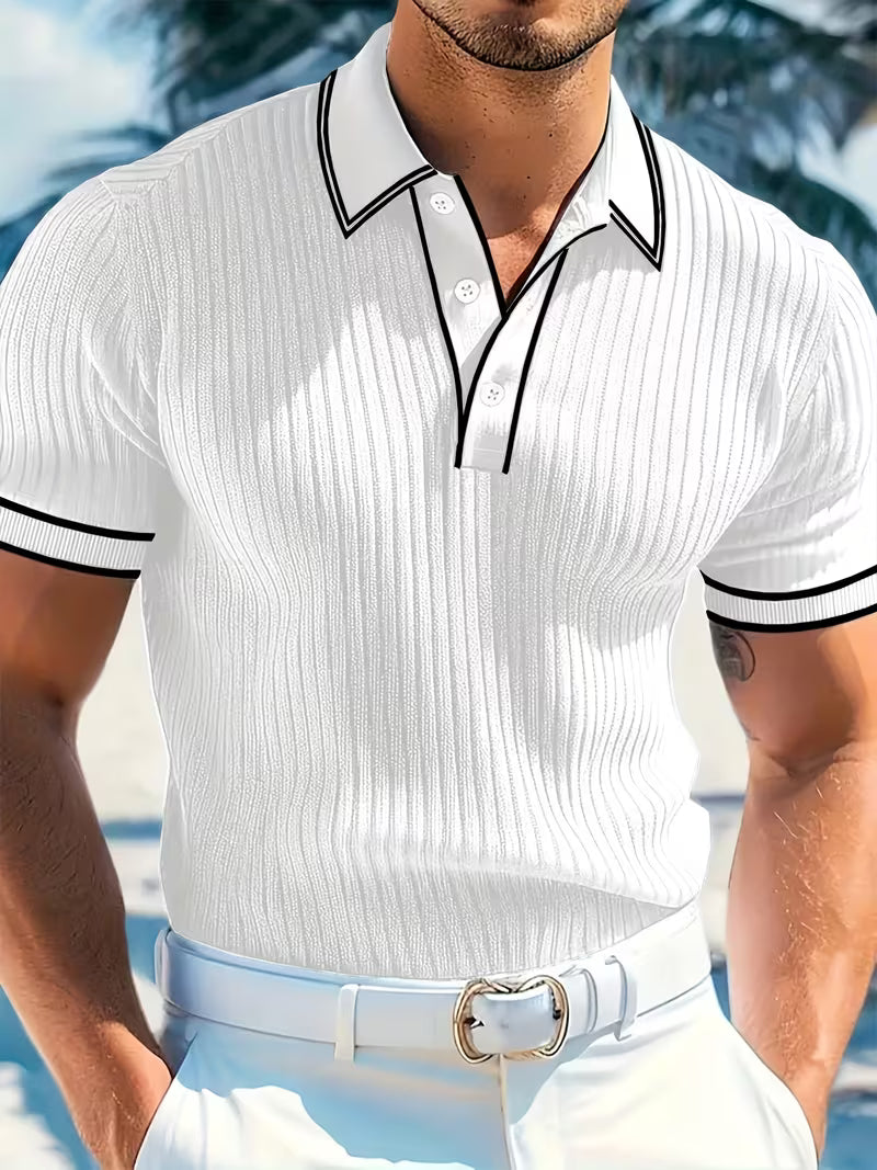 Oliver Blackstone | Polo en maille côtelée pour homme bleu marine