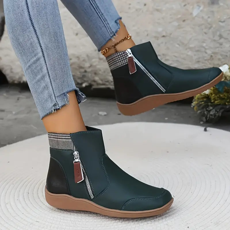 Mirabel Fontecroix | Burgundy Contrast Zip Ankle Boots