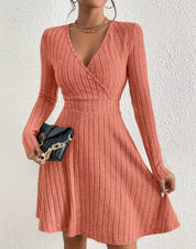 Felicity Harrison | Ribbed Knit Wrap Dress with V-Neck