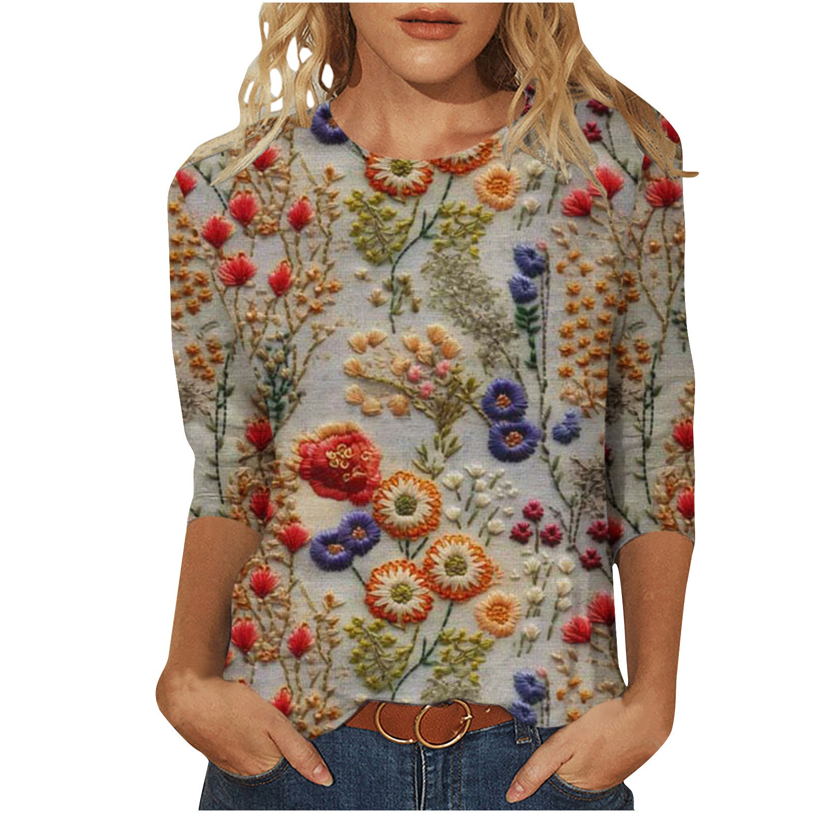 Rosie Evans | 3D Floral Print Round Neck T-Shirt