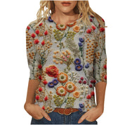 Rosie Evans | 3D Floral Print Round Neck T-Shirt