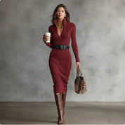 Rosie Clarke | Ribbed Knit V-Neck Midi Dress