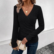 Miranda Pritchard | Ribbed Wrap V-Neck Long Sleeve Top