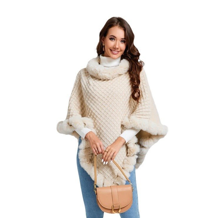 Eleanor Wren | Faux Fur Collar Knit Cape For Women
