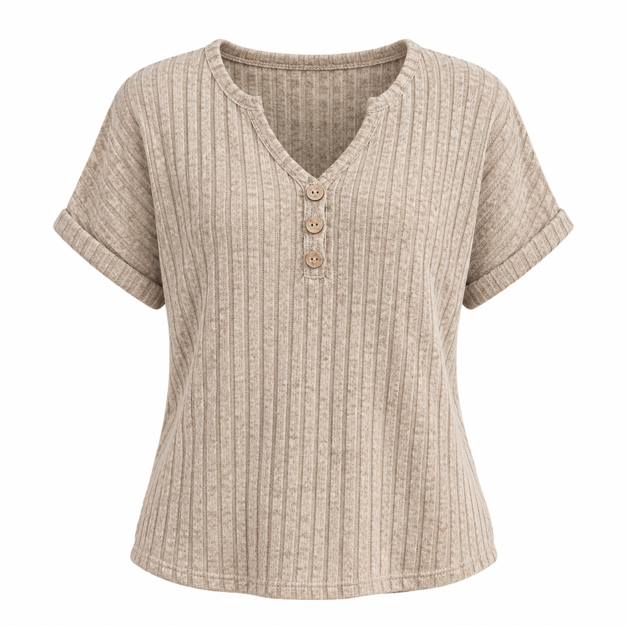 Aisling Doyle | Haut en tricot côtelé à col en V boutonné