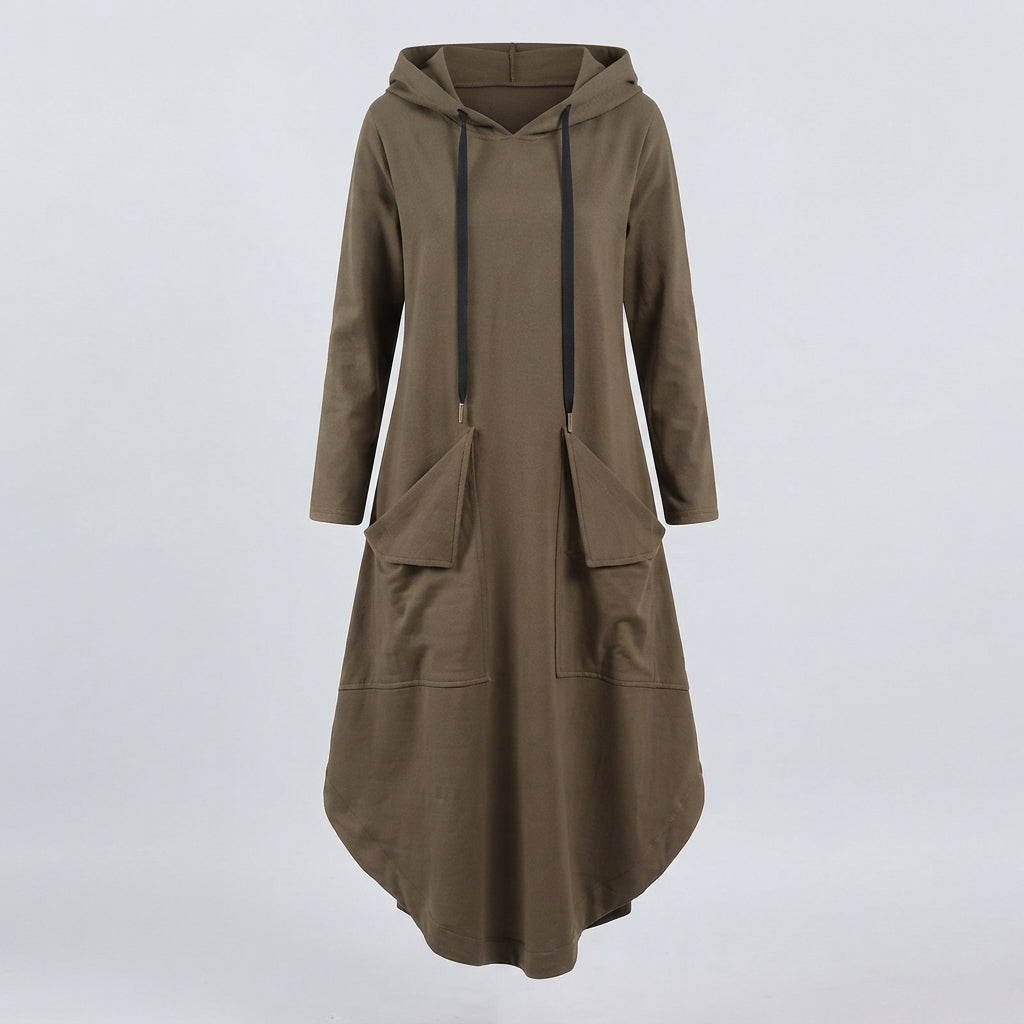 Alice Hartfield | Olive Hooded Maxi Dress With Curved Hem